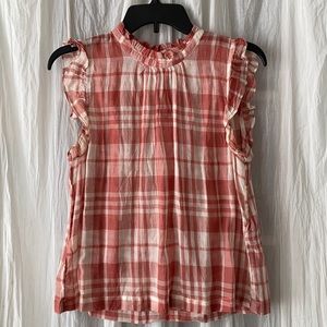 Anthropologie 100% Cotton red plaid flutter sleeve blouse, Size S